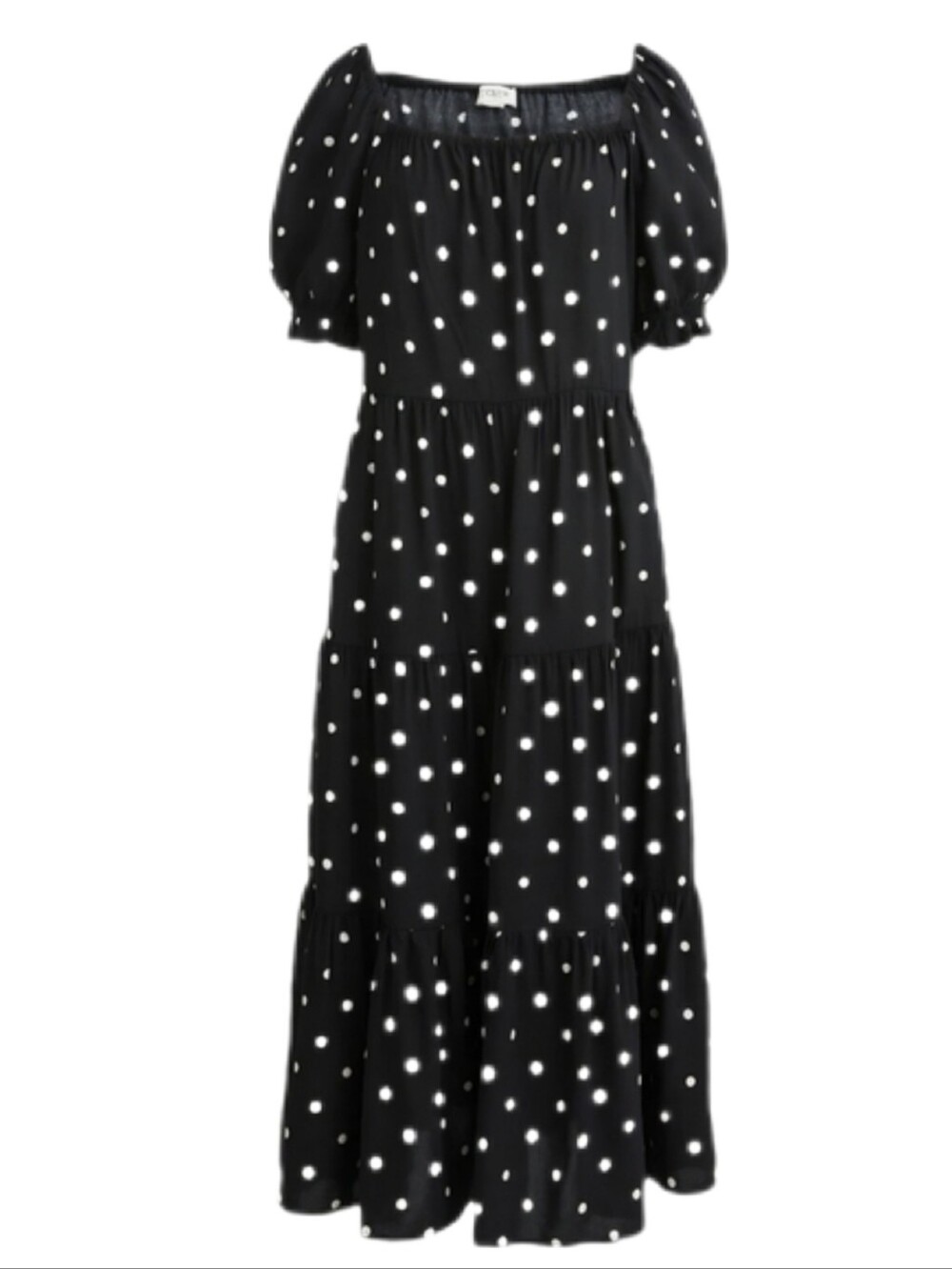 J Crew Factory Black Polka Dot Dress Puff Sleeve Tiered Midi Dress Size S